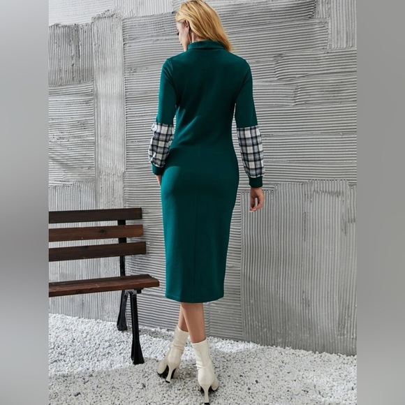NWOT Plaid Panel Mock Neck Shirt Dress - Picture 2 of 11